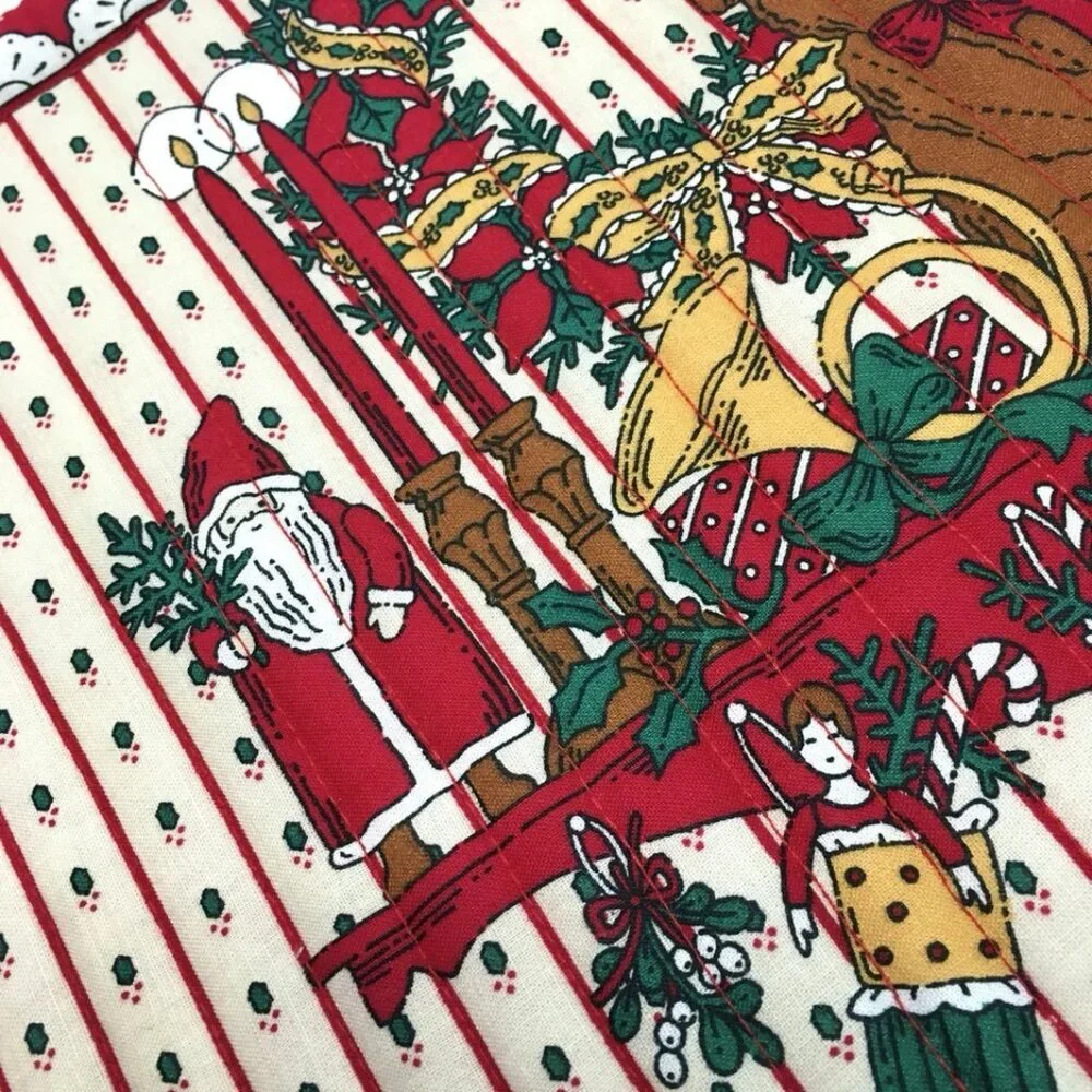 VTG 4 Quilted Holiday Placemats11”x15” 4 Matching Napkins Christmas Santa Angels